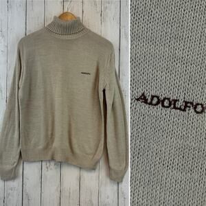 VTG Adolfo Tan Cashmere Touch Embroidered Turtleneck Knit Sweater Size Large
